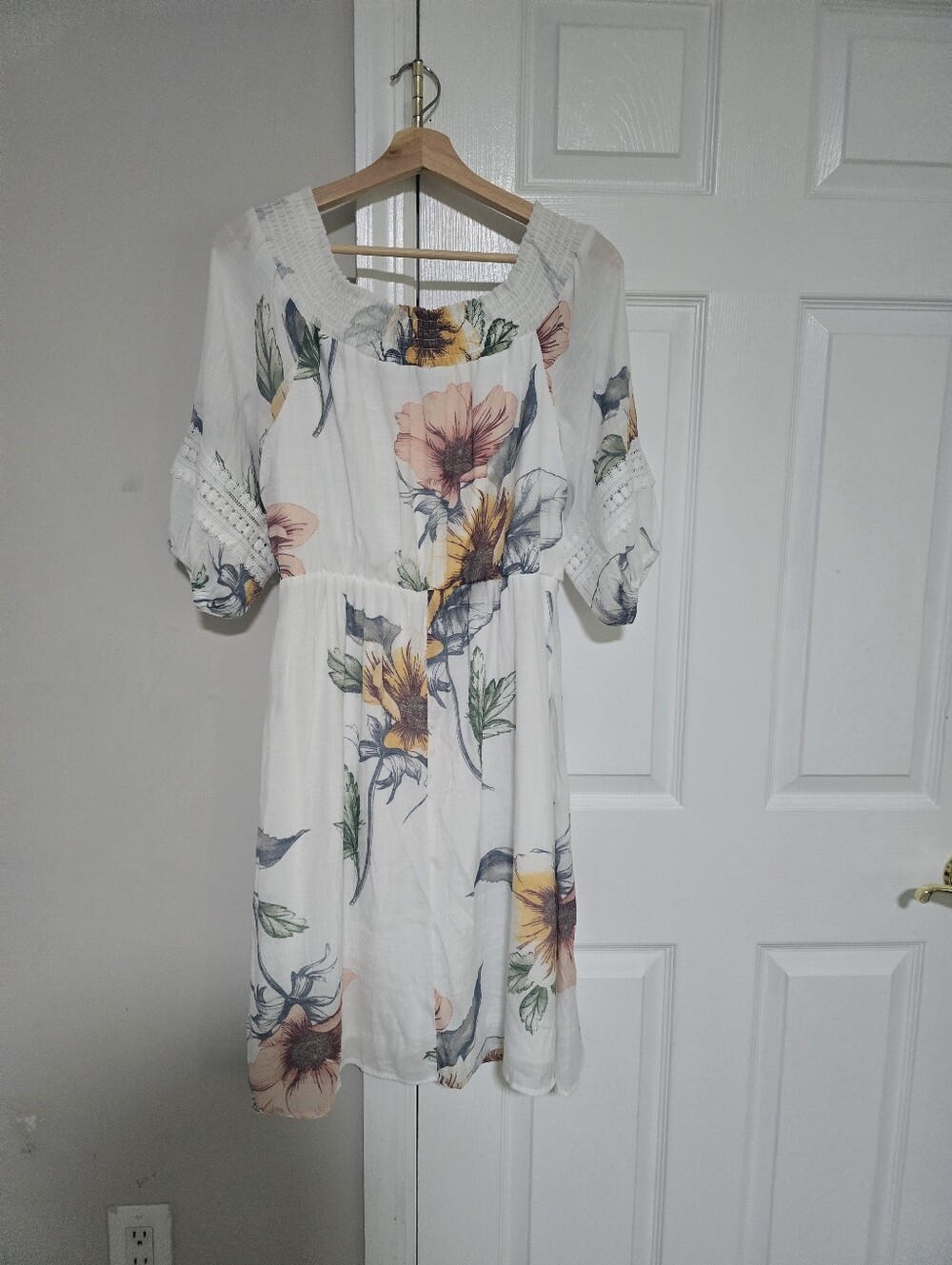 Luxology White Floral Midi Dress with Pink and Yellow Blooms - Picture 9 of 9